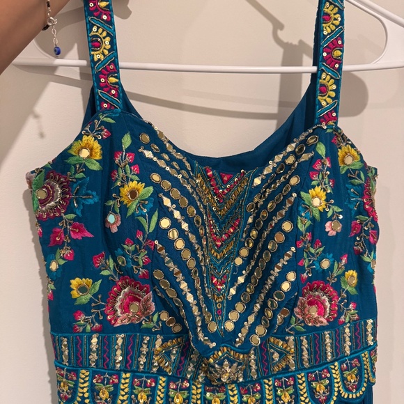 Embroidered blue indian indowestern gown one piece - Picture 1 of 2